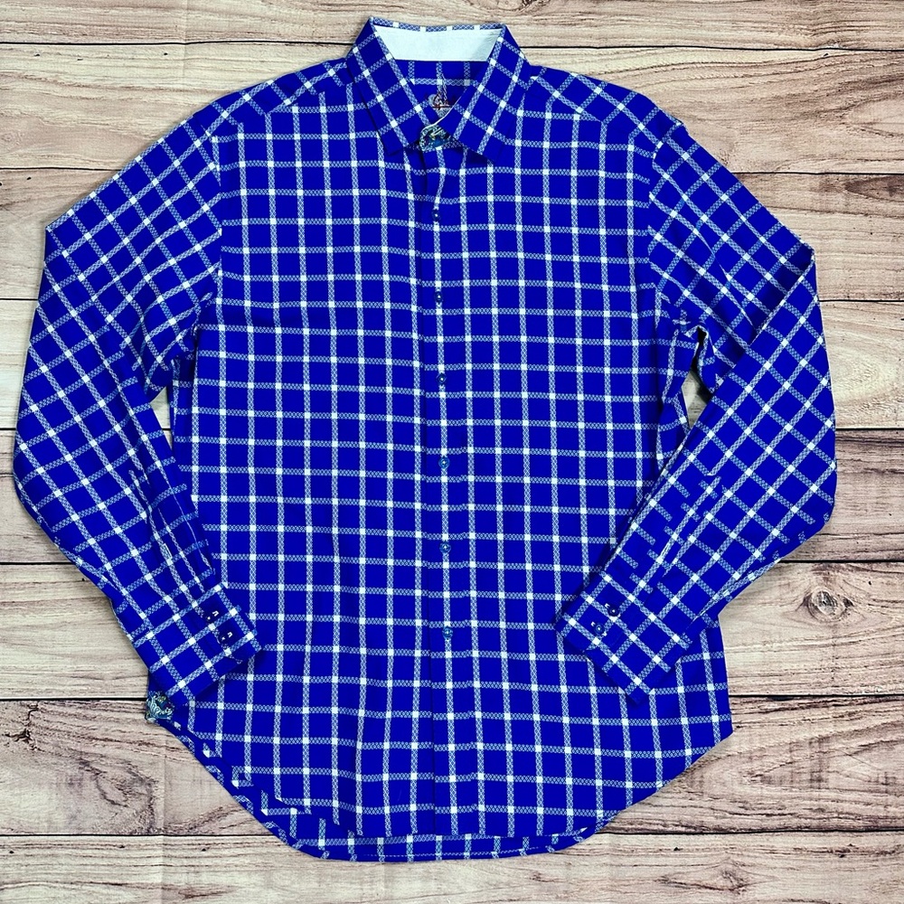 Robert Graham Cobalt Blue & White Grid Check Button-Down Shirt